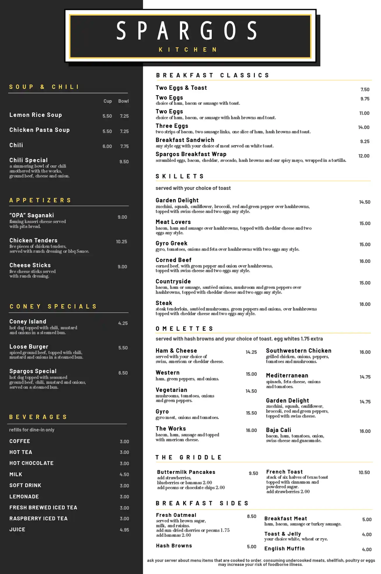 Spargo’s Menu And Latest Prices South Africa